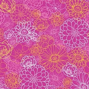 Magenta and yellow flowers fabric design repeat pattern