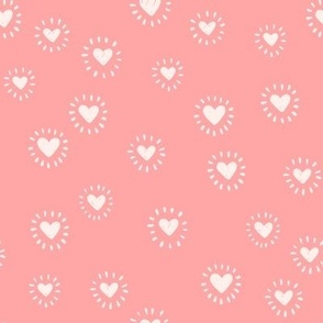 Sunshine Hearts in Cream on Pink (Large Scale)