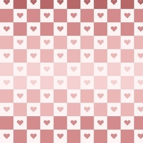 Checkerboard with Hearts in Muted Pink Gradient (Medium Scale)