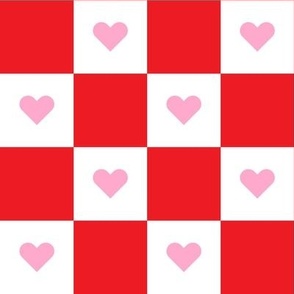 Red & White Checkerboard with Pink Hearts (Large Scale)