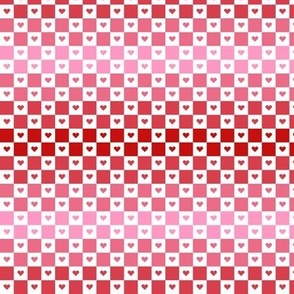 Checkerboard with Hearts in Red & Pink Gradient (Small Scale)