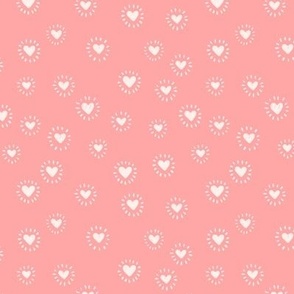 Sunshine Hearts in Cream on Pink (Small Scale)