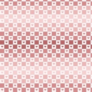 Checkerboard with Hearts in Muted Pink Gradient (Small Scale)