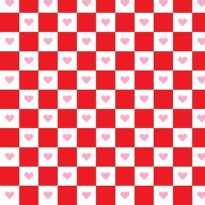 Red & White Checkerboard with Pink Hearts (Medium Scale)