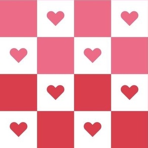 Checkerboard with Hearts in Red & Pink Gradient (Large Scale)