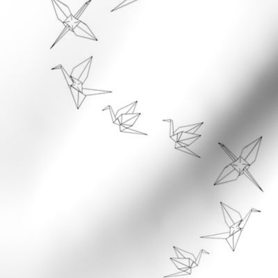 Paper Cranes in Flight Black and White