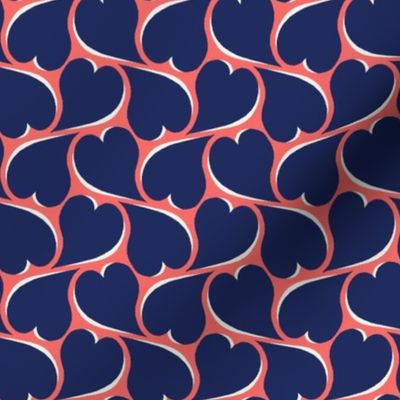 Wavy Hearts - Navy on Scarlet 