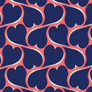 Wavy Hearts - Navy on Scarlet 