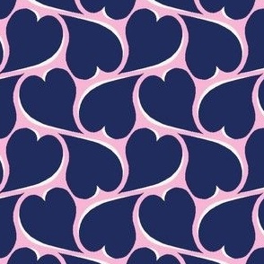 Wavy Hearts - Navy on Rose 