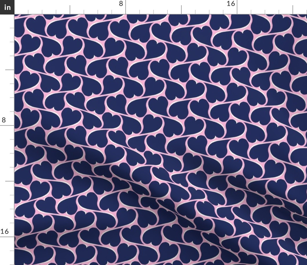 Wavy Hearts - Navy on Rose 