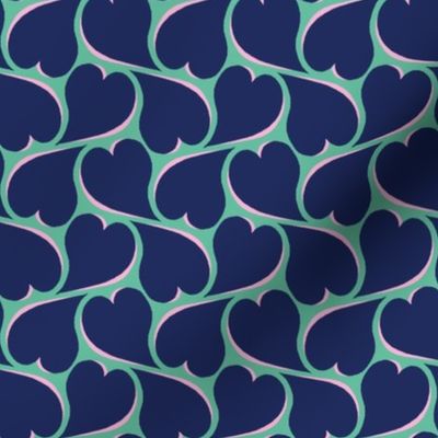 Wavy Hearts - Navy on Mint