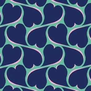 Wavy Hearts - Navy on Mint