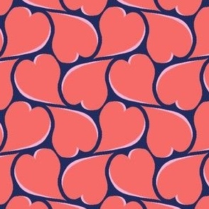 Wavy Hearts - Scarlet on Navy