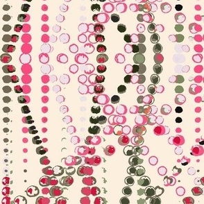 387 - Hot Pink, Green and Cream Watercolor trail of polka dots, jumbo scale for home decor, striking wallpaper,modern style.