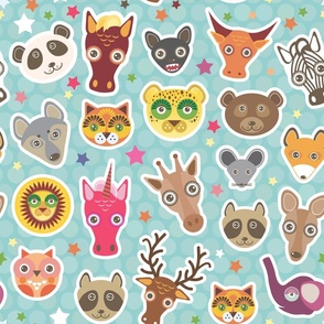 Kawaii Funny Animals  lion, kangaroo, horse, bear, mouse, raccoon, deer, owl, jaguar, giraffe, unicorn, panda, elephant.