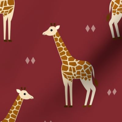 Giraffes on red