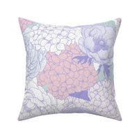 Late spring garden- hydrangea, peony and anemone in lilac, cotton candy and seaglass