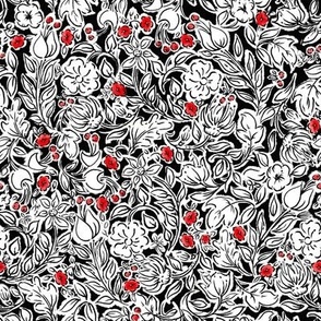 Little Ditsy Flower Party | Black/White/Red