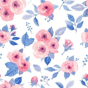 Rose Rose, pink and blue on white