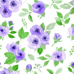 Rose Rose, violet and green on white