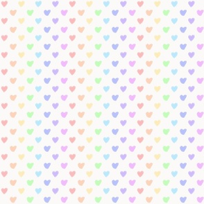 Hearts in Pastel Rainbow on Off-white