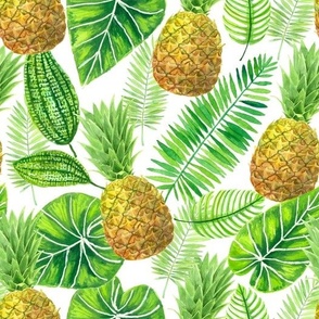 Pineapples and tropical leaves