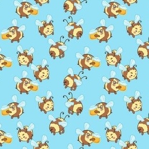 Kawaii Honey Bees on Blue