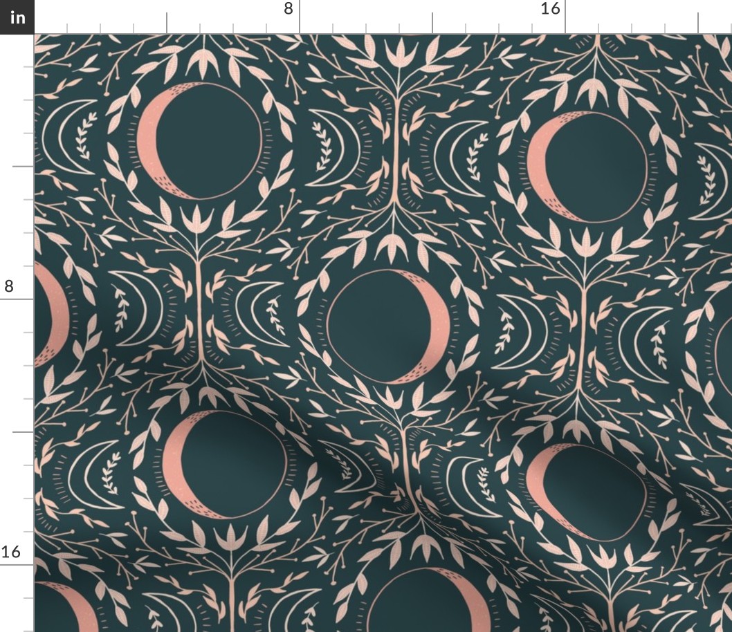 Luna Floral - dark green teal