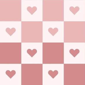 Checkerboard with Hearts in Muted Pink Gradient (Large Scale)