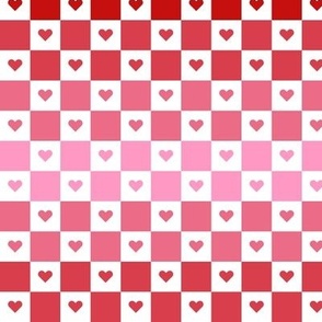 Checkerboard with Hearts in Red & Pink Gradient (Medium Scale)