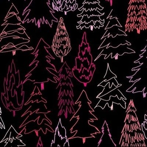 Pink Scribble Trees  - Black