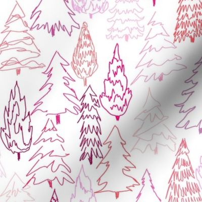 Pink Scribble Trees  - White