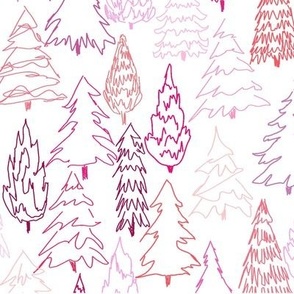 Pink Scribble Trees  - White