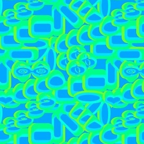 Fresh Modern Blue Green Turquoise Groovy Psychedelic Retro Geometric 1