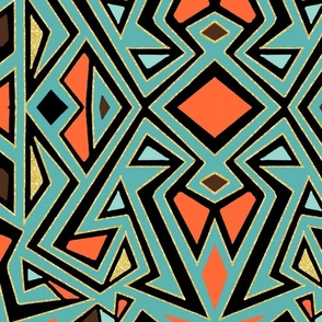 Geometric African Ankara Inspired Cultural Print - Green/Orange