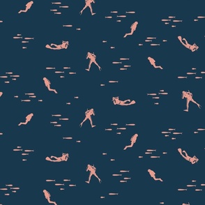 underwater swimmers - pink on blue