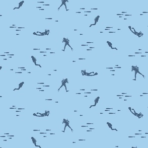 underwater swimmers - dark on light blue