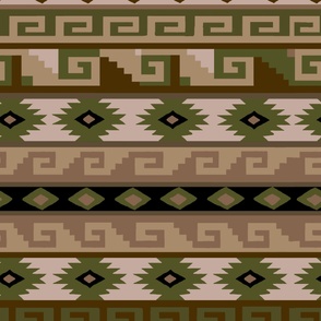 Southwest Tribal Ethnic Graphic Design - Olive Beige Black