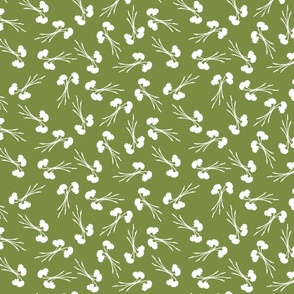 Poppy - Hand-Drawn Floral - Grass Green and White - Medium Scale