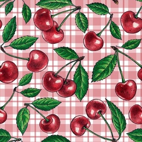 Red cherries on pink gingham