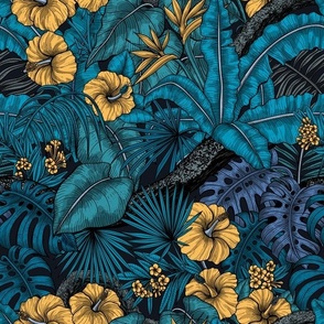 Tropical garden in blue and yellow
