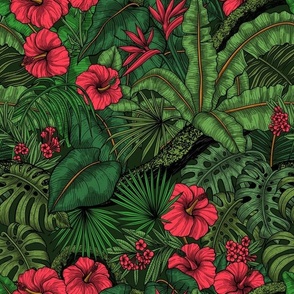 Tropical garden in green and red