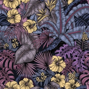 Tropical garden in yellow and violet