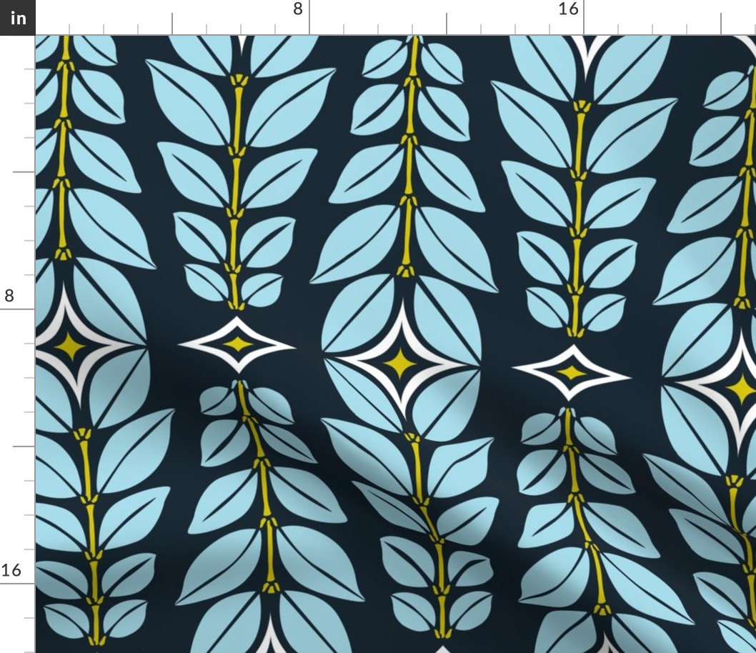 Cortlan - Retro Leaf Geometric Dark Blue and Ice Blue Large Scale