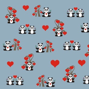 Pandas in love blue