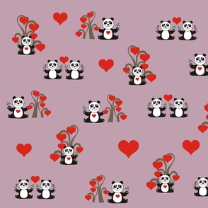 Pandas in love purple