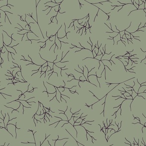 dark bush twigs in chaos on olive green 