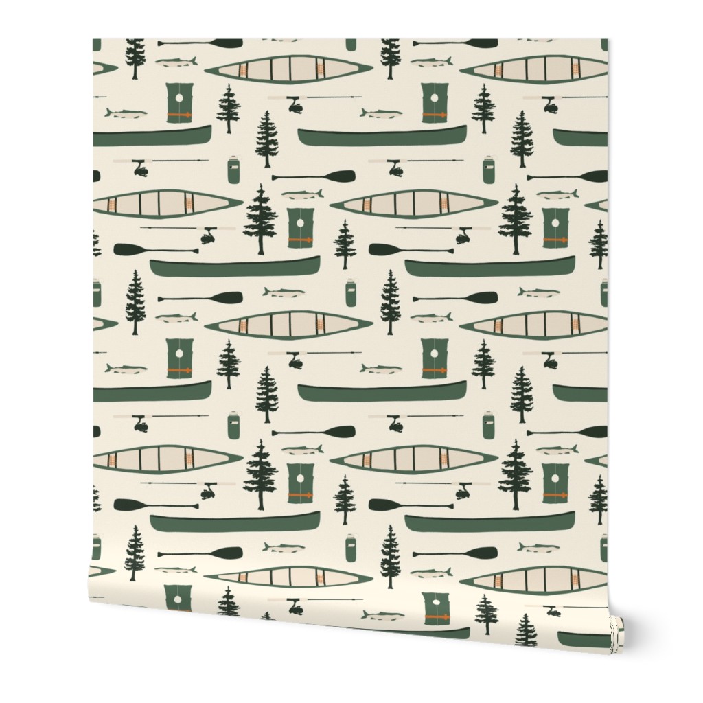 Canoes and Oars by the Lake x Forest Green