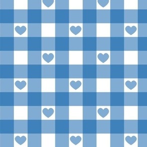 Dark Blue Gingham with Hearts Large (1")