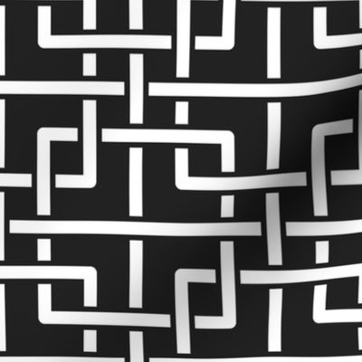 Chinese tangled squares black white geometric Wallpaper